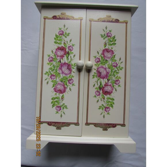 Avon 1999 Jewelry box armoire case floral design red roses 5 drawers mirror - Picture 2 of 16